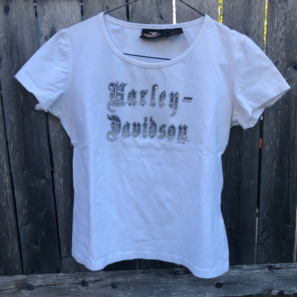 Harley-Davidson y2k women’s T-shirt with rhinestone logo